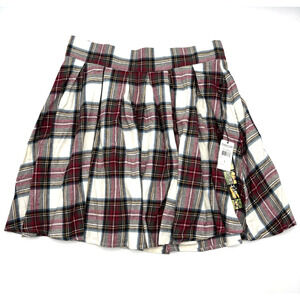 Vintage 00s Y2K Freestyle Revolution Plaid Flannel Pleated Mini Skirt L 29x17"